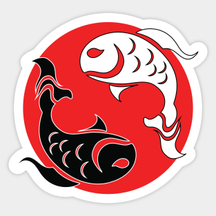 Yin and Yang Tribal style fish, red Sticker